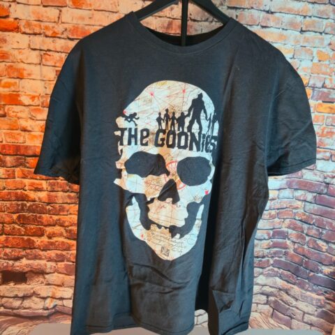 Goonies Skull Treasure Map Graphic T Shirt Black Movie Film Retro Adventure Tee for sale at Nostalgik Vibes