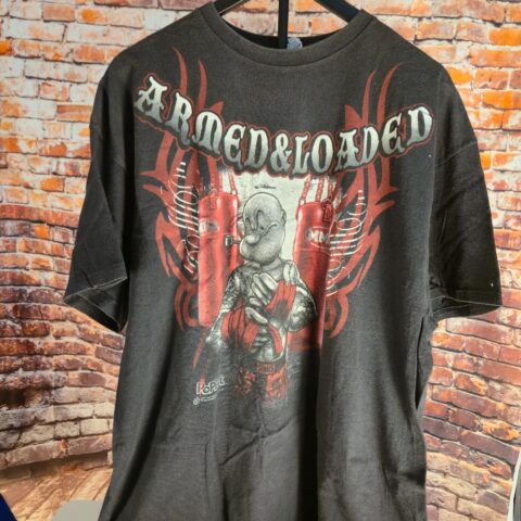 Popeye Armed & Loaded Graphic T Shirt Delta Pro Weight Black Cartoon Fighter L for sale at Nostalgik Vibes