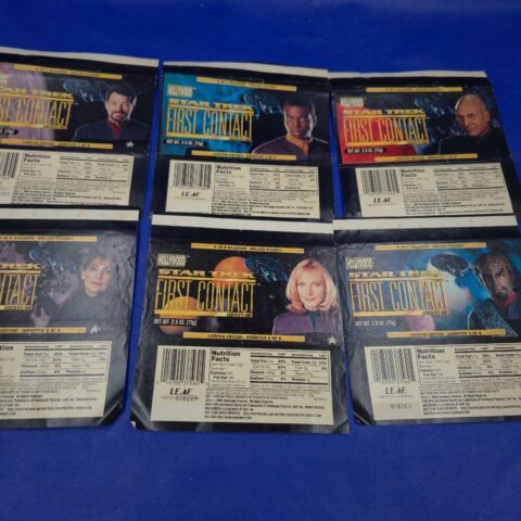 1996 Star Trek First Contact Chocolate Bar Wrapper Set (6) Complete Leaf Promo for sale at Nostalgik Vibes