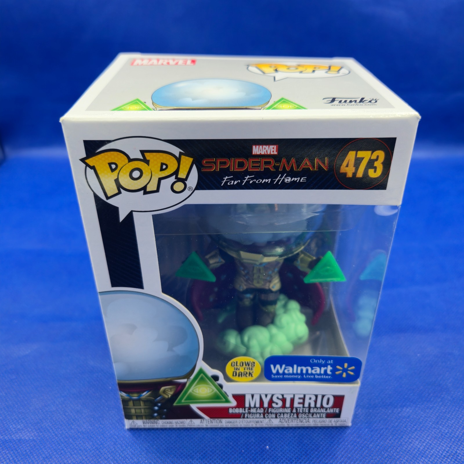Funko POP! Mysterio 473 - Spider-man - GLOW in the Dark Walmart Exc Figure - NIB for sale at Nostalgik Vibes