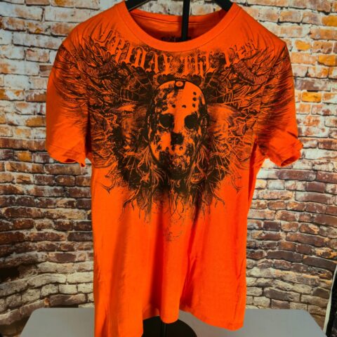 Friday The 13th Jason Mask T Shirt M Orange Horror Graphic Movie Tee Adult for sale at Nostalgik Vibes