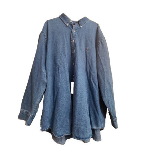 Polo Ralph Lauren Mens Blue The Big Shirt Denim Chambray Button Up Flesh Pony 3X for sale at Nostalgik Vibes