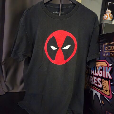 Deadpool Logo T-Shirt Mens Size Large Black Marvel Graphic Tee Short Sleeve L for sale at Nostalgik Vibes