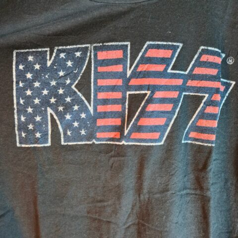 KISS Band Logo American Flag Graphic T Shirt Rock Concert Tee Black 2XL for sale at Nostalgik Vibes