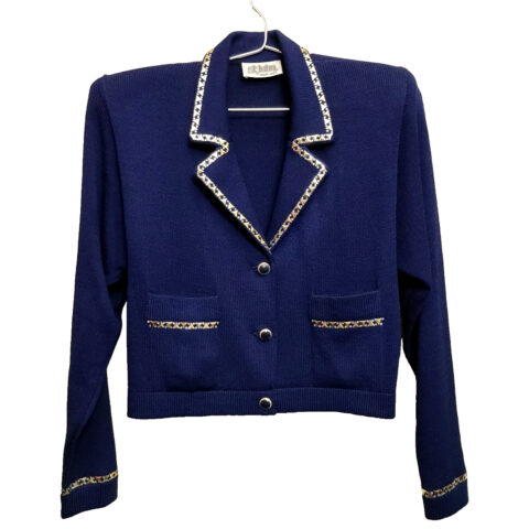 STUNNING ST JOHNS MARIE GRAY WOMENS DARK BLUE BLAZER JACKET W BING SIZE 36 for sale at Nostalgik Vibes