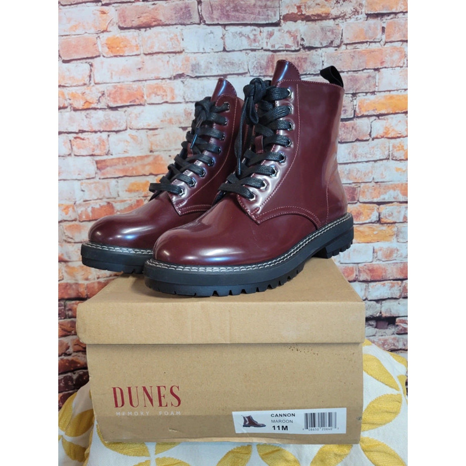 Dunes Cannon Maroon Combat Boot Women Size 11 Patent Vegan Leather NWT