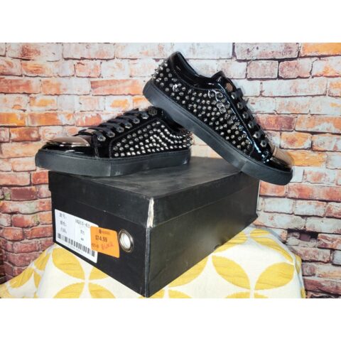 Angelino Men’s Low-Top Spike Sneakers Sz 10.5 Black Patent Leather NEW