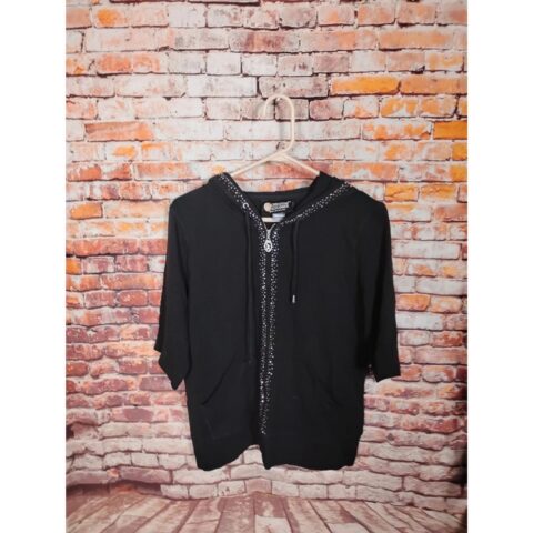 Christine Alexander Women’s Rhinestone Zip Up Hoodie Size XL Black Embellished