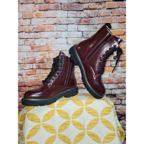 Dunes Cannon Maroon Combat Boot Women Size 11 Patent Vegan Leather NWT