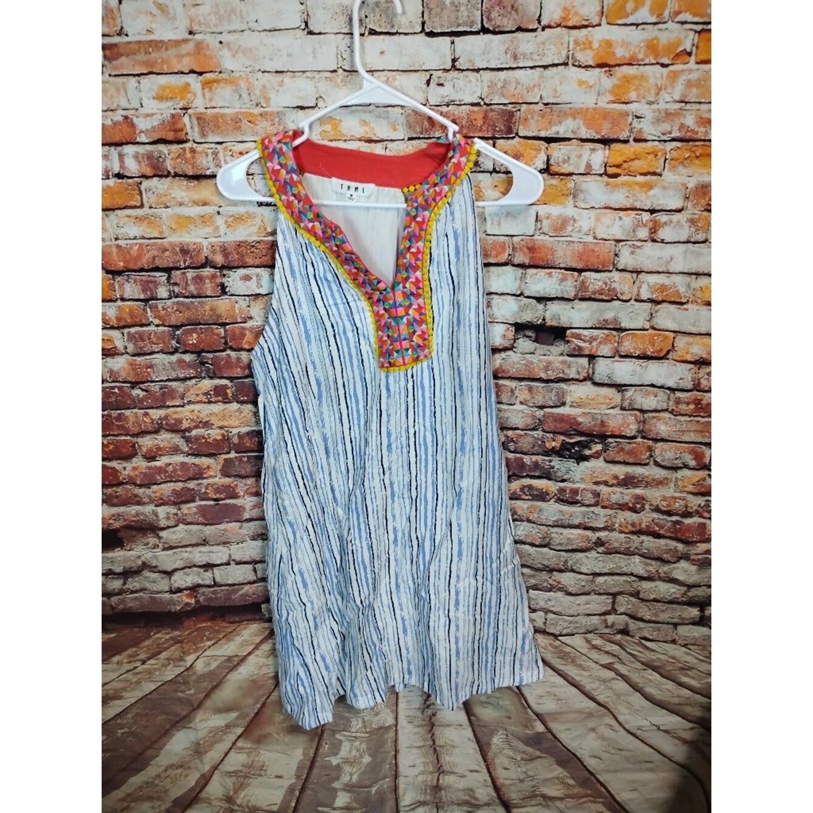 THML Womens Medium Blue White Striped Dress
