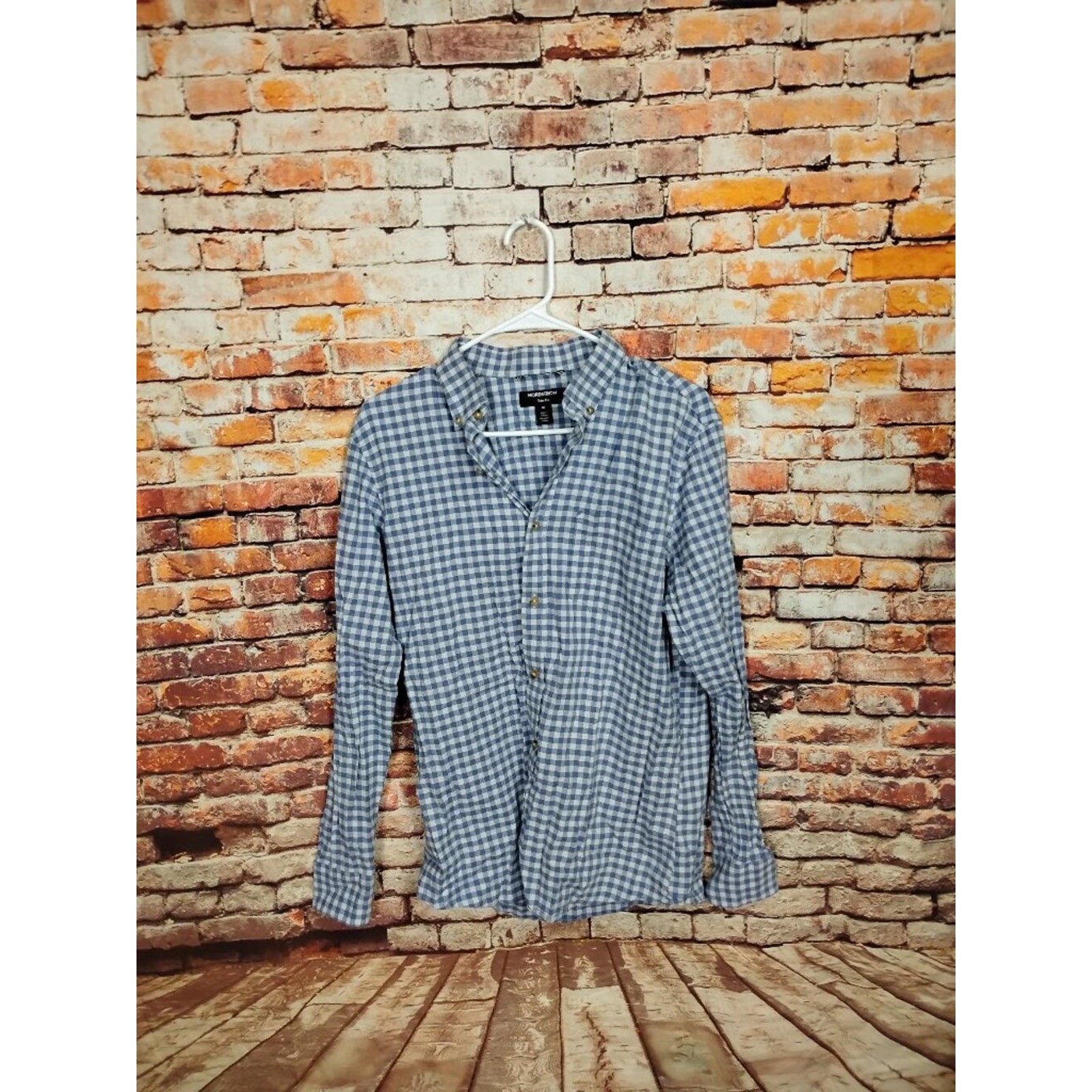 Nordstrom Mens Medium Blue Gingham Button Up Shirt Trim Fit