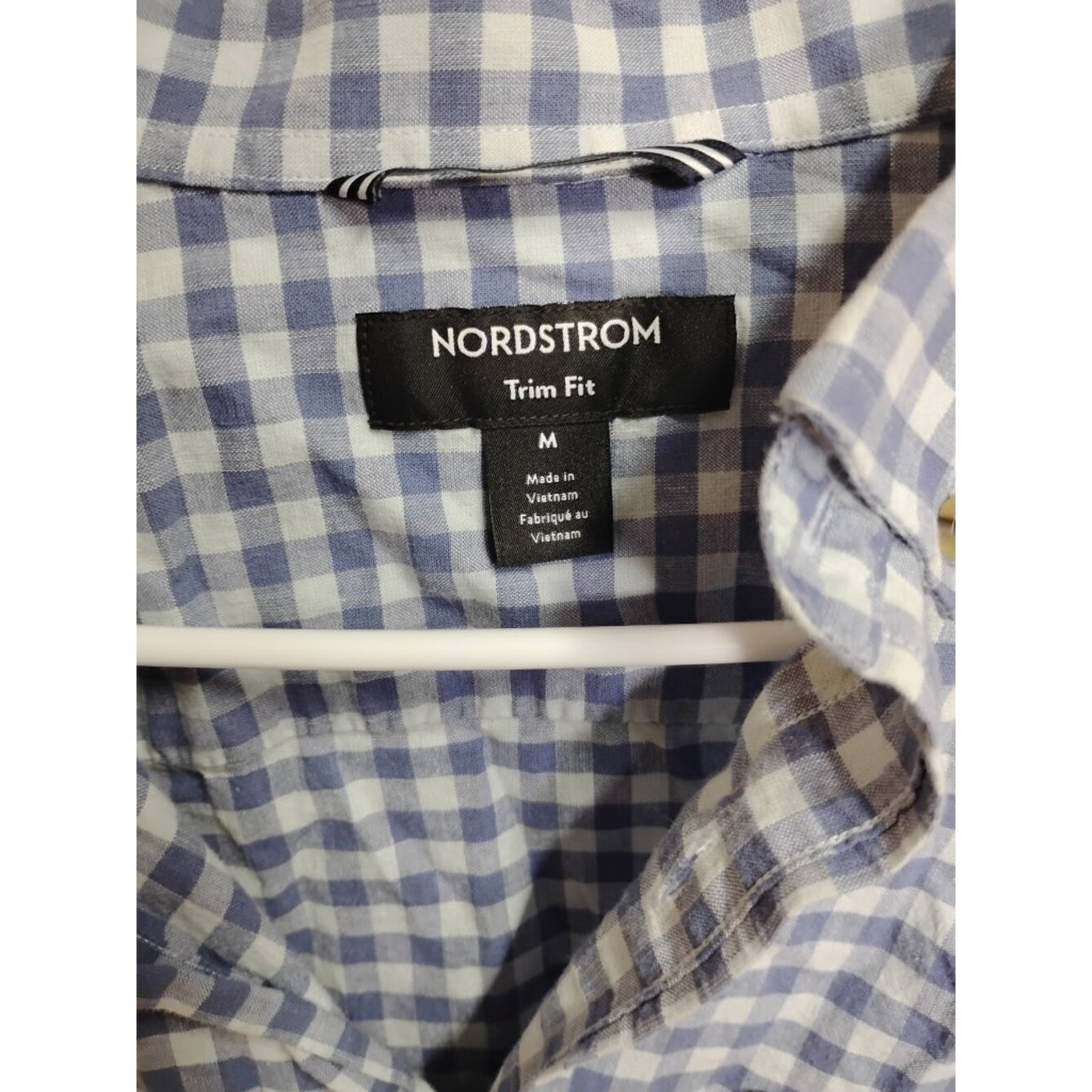 Nordstrom Mens Medium Blue Gingham Button Up Shirt Trim Fit