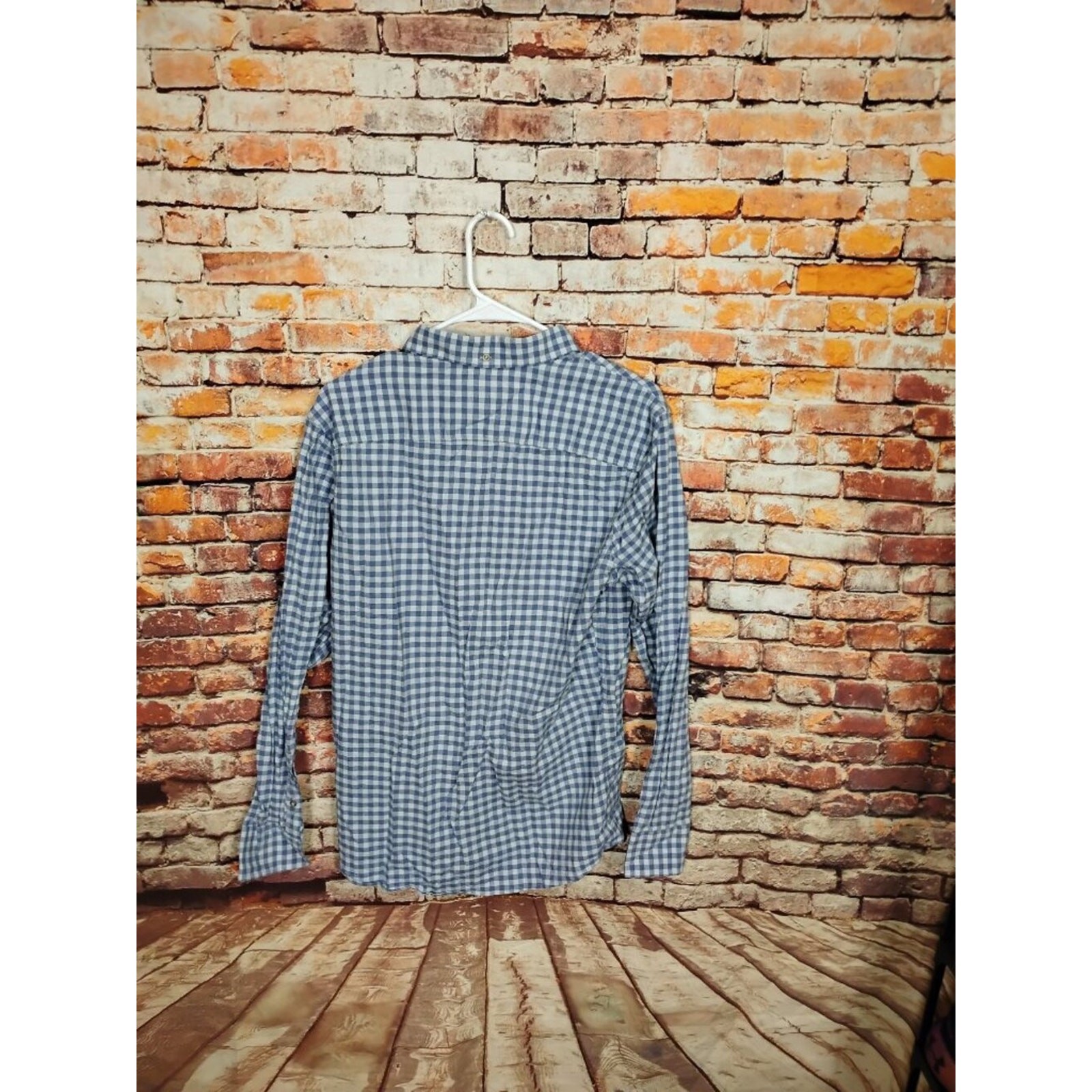 Nordstrom Mens Medium Blue Gingham Button Up Shirt Trim Fit