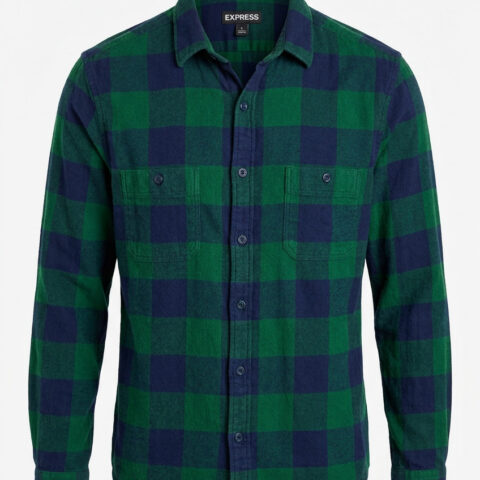 Express Blue/green tartan Blackwatch button-up cotton Plaid Flannel Medium Shirt
