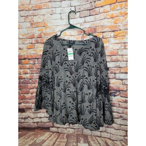 Alfani Women’s Long Sleeve Embroidered Dress Shirt Size L Black New with Tags