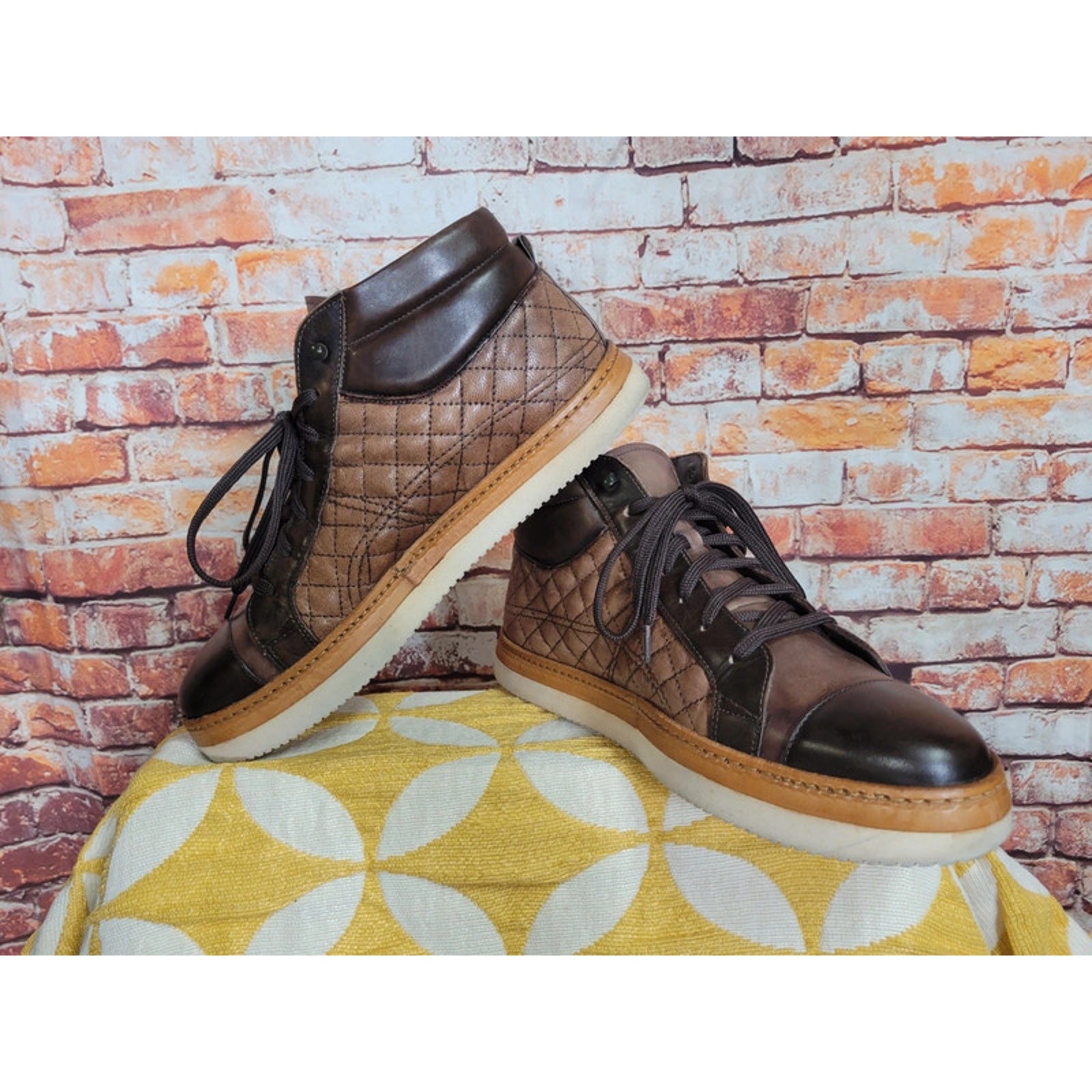 Jose Real Men’s High Top Sneakers Size 41 EU 8 US Brown Italian Leather Shoes