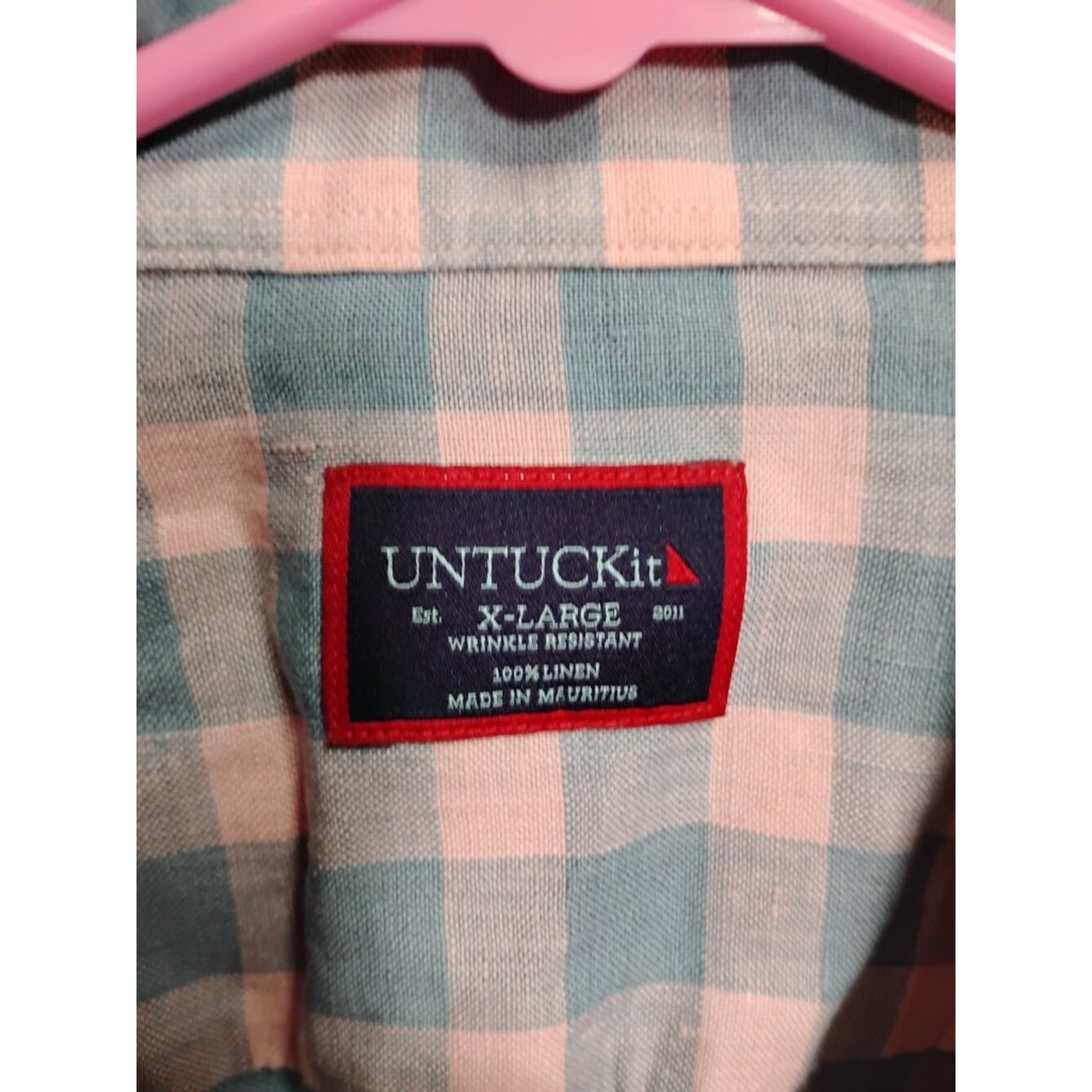 UNTUCKit Mens XL Blue Pink Plaid Button Up Shirt