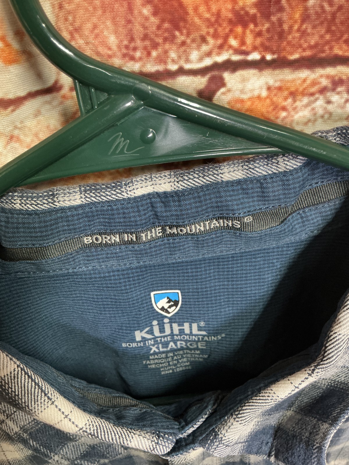 KUHL Flannel Shirt Mens XL Blue Plaid Long Sleeve Button Down Outdoor Camping