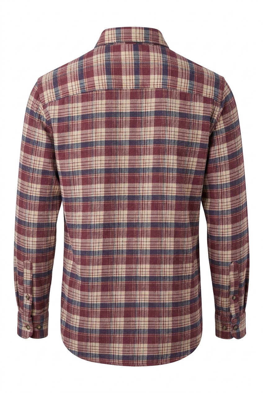 Trail’s End Cream/Burgundy/Blue Plaid Flannel Cotton Large (L) Shirt