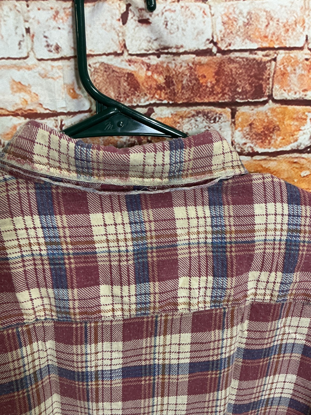 Trail’s End Cream/Burgundy/Blue Plaid Flannel Cotton Large (L) Shirt