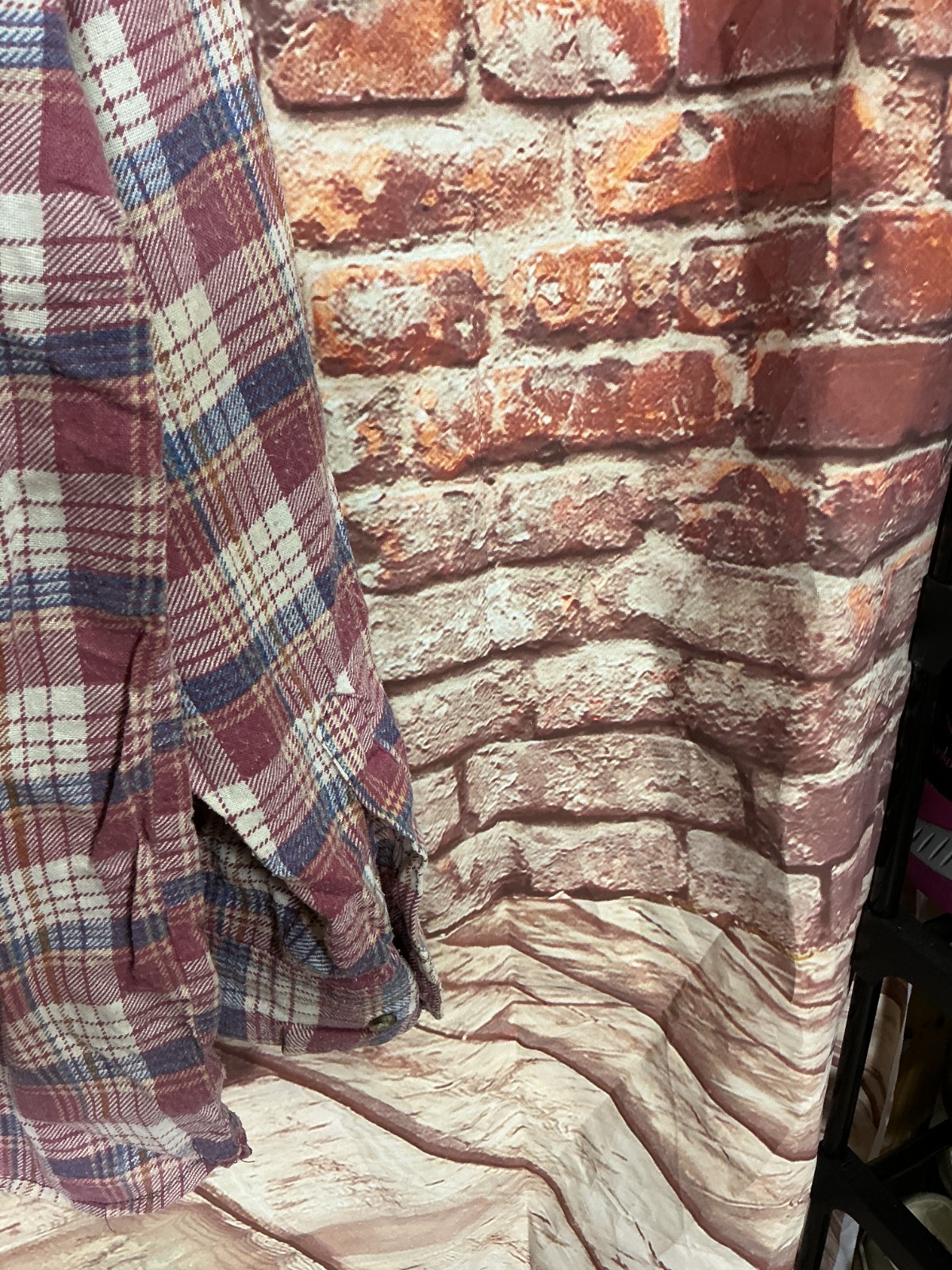 Trail’s End Cream/Burgundy/Blue Plaid Flannel Cotton Large (L) Shirt
