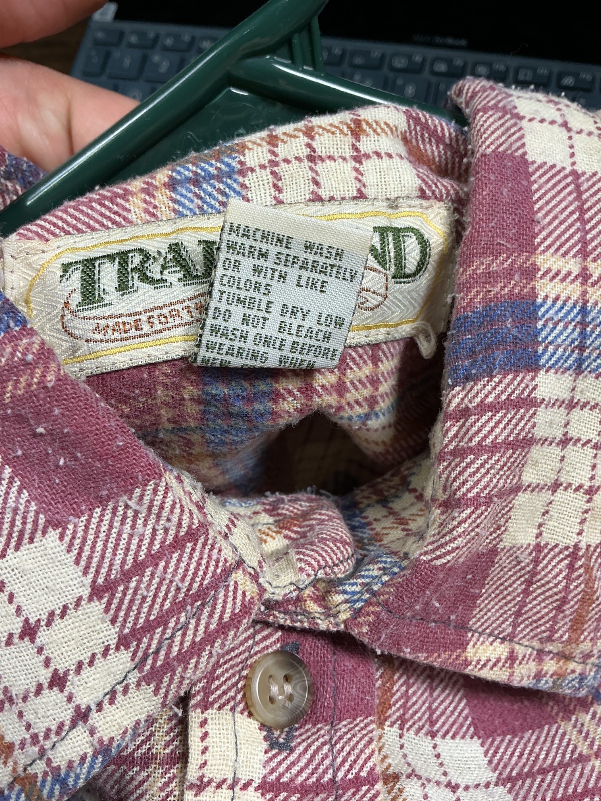 Trail’s End Cream/Burgundy/Blue Plaid Flannel Cotton Large (L) Shirt