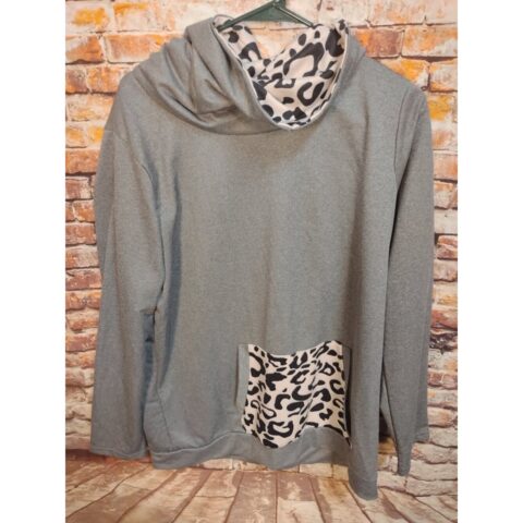 MISSLOOK Womens 2XL Grey Turtleneck Hoodie Cow Print