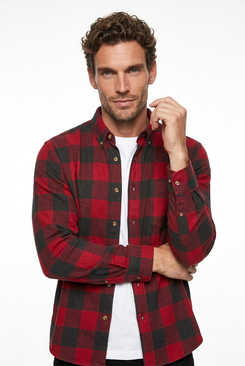 Claybrooke Outdoors Flannel Shirt Small Mens Red Charcoal Buffalo Plaid Cotton