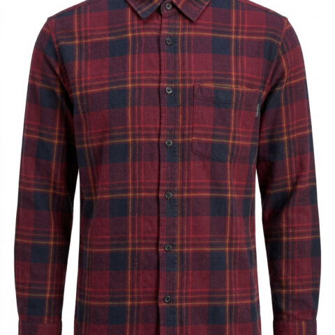 Eddie Bauer Flannel Shirt Mens Large Burgundy Navy Yellow Plaid 100 Cotton L