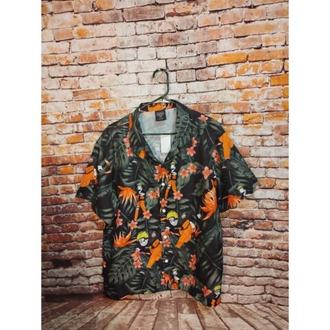 Naruto Mens Black Hawaiian Shirt Size L Anime Print