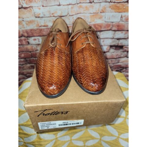 Trotters Womens Lizzie Herringbone Oxford Shoes Size 6.5 Brown Leather