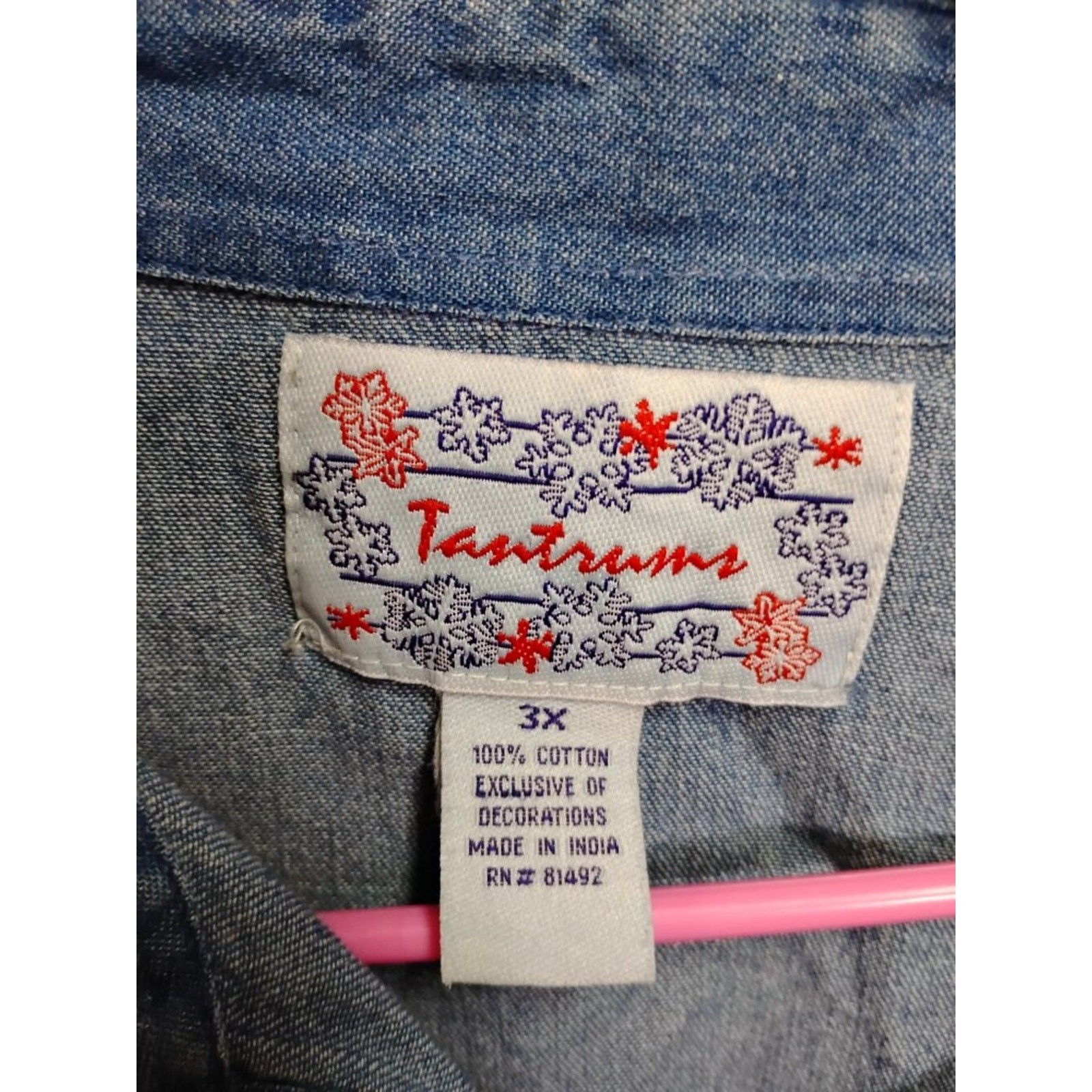 Tantrums Womens 3X Blue Jean Jacket Winter Print