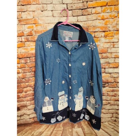 Tantrums Womens 3X Blue Jean Jacket Winter Print