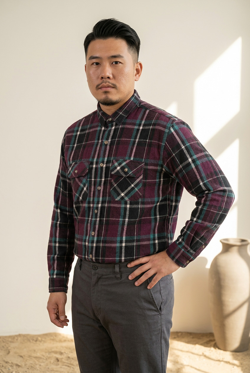 Northeast Outfitters Flannel Shirt Mens Purple Teal Plaid Long Sleeve Button Up