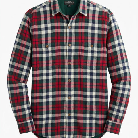 JCrew Mercantile Flex Flannel Shirt Mens Large Plaid Red Green Navy Button Front