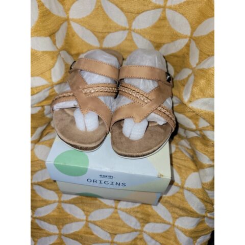 Earth Origins Womens 7 Beige Brown Leather Braided Strap Sandals New