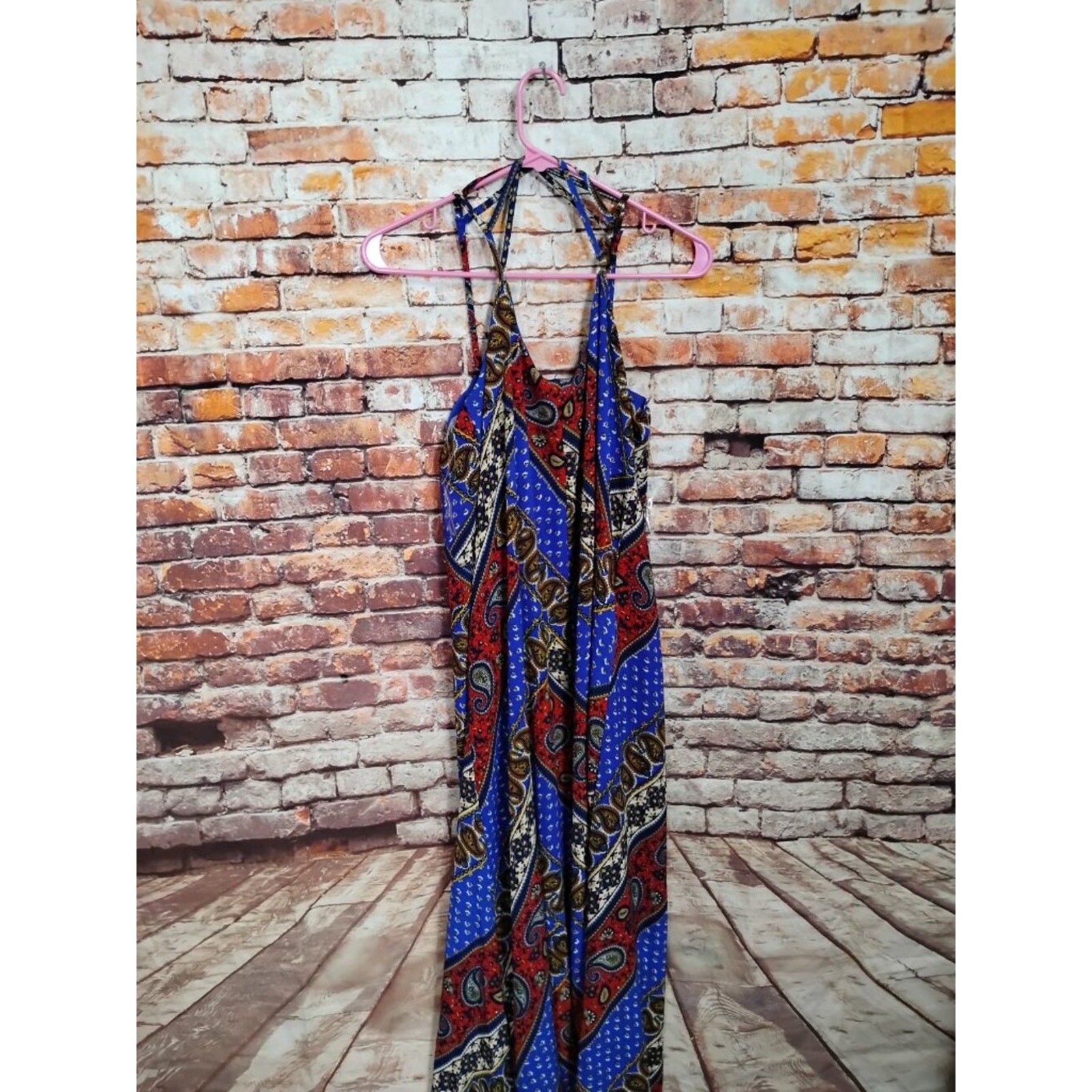 Hayden Womens L Blue Colorful Pattern Maxi Dress