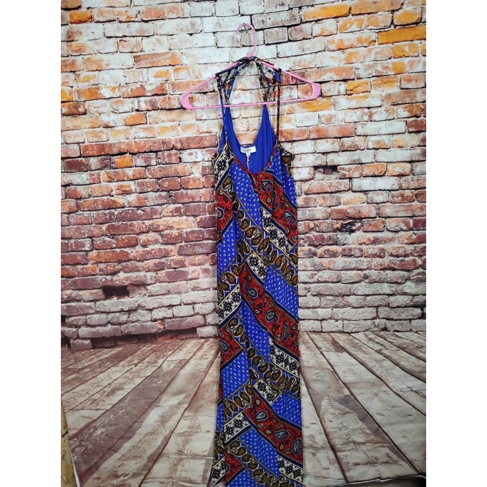 Hayden Womens L Blue Colorful Pattern Maxi Dress