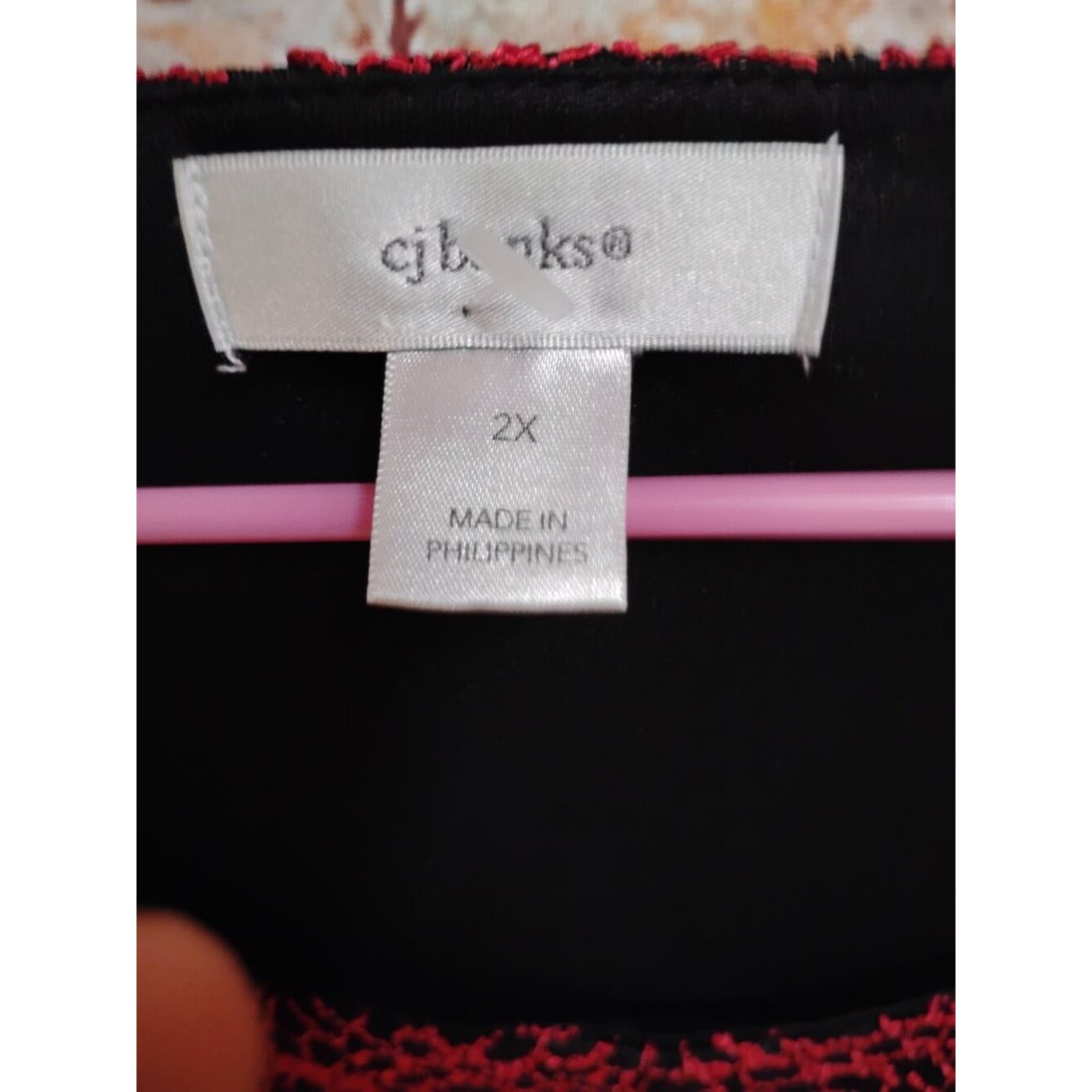 CJ Banks Womens 2X Red Black Knit 3/4 Sleeve Top Shirt