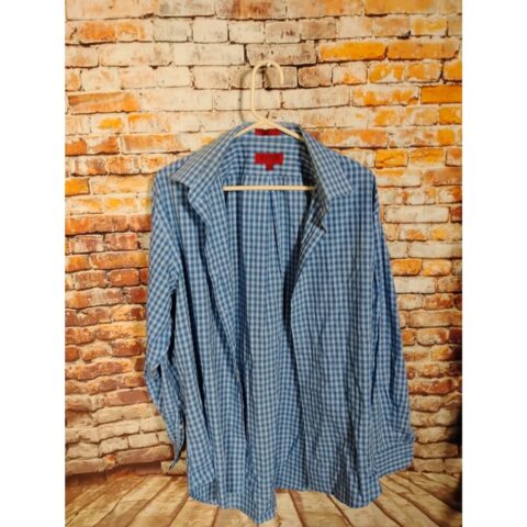 Bergamo New York Men’s Button Down Shirt Size XL Blue Checker Long Sleeve