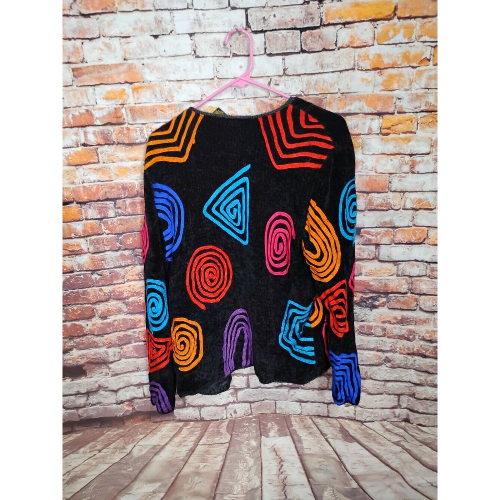 Allure Womens M Black Colorful Knitted Jacket