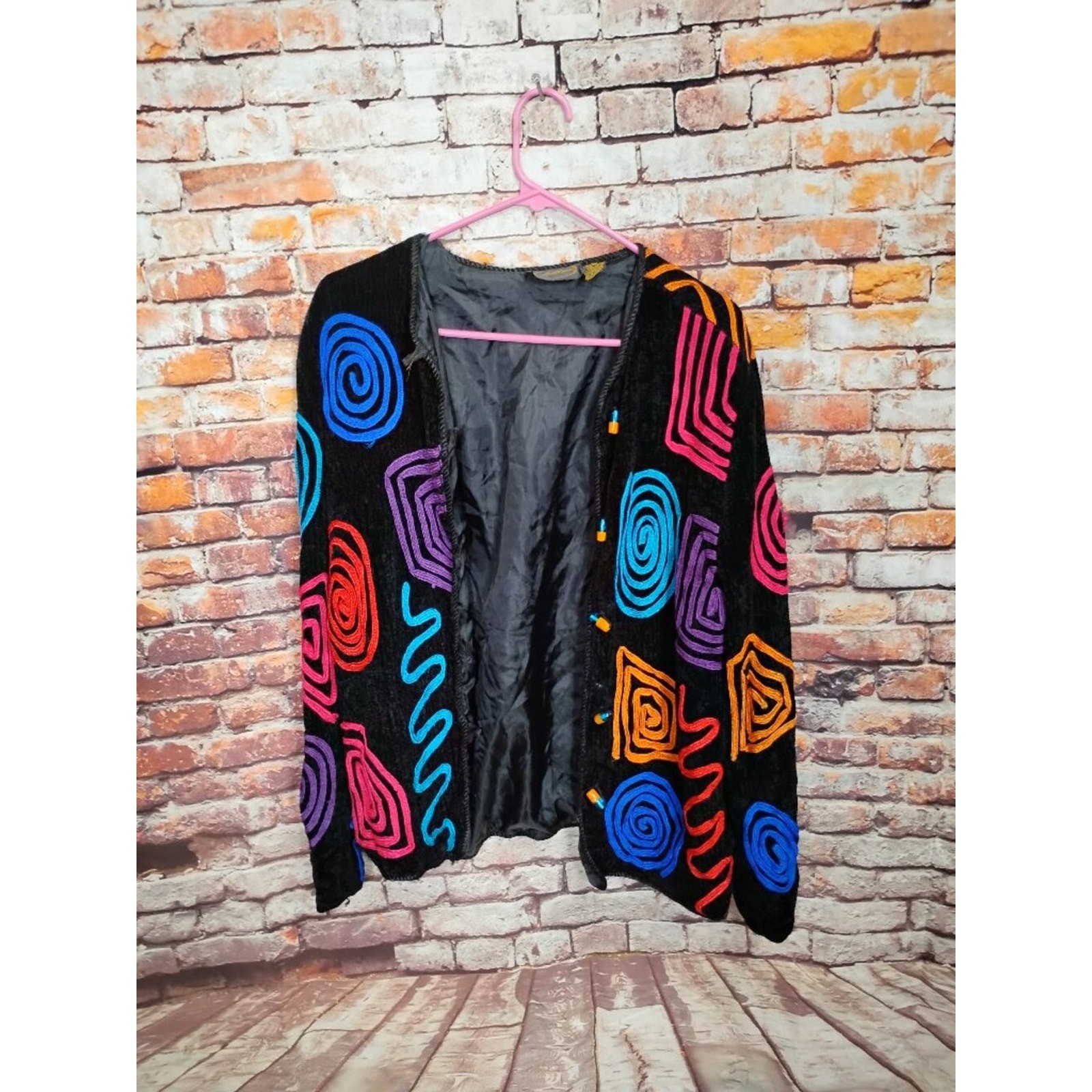 Allure Womens M Black Colorful Knitted Jacket