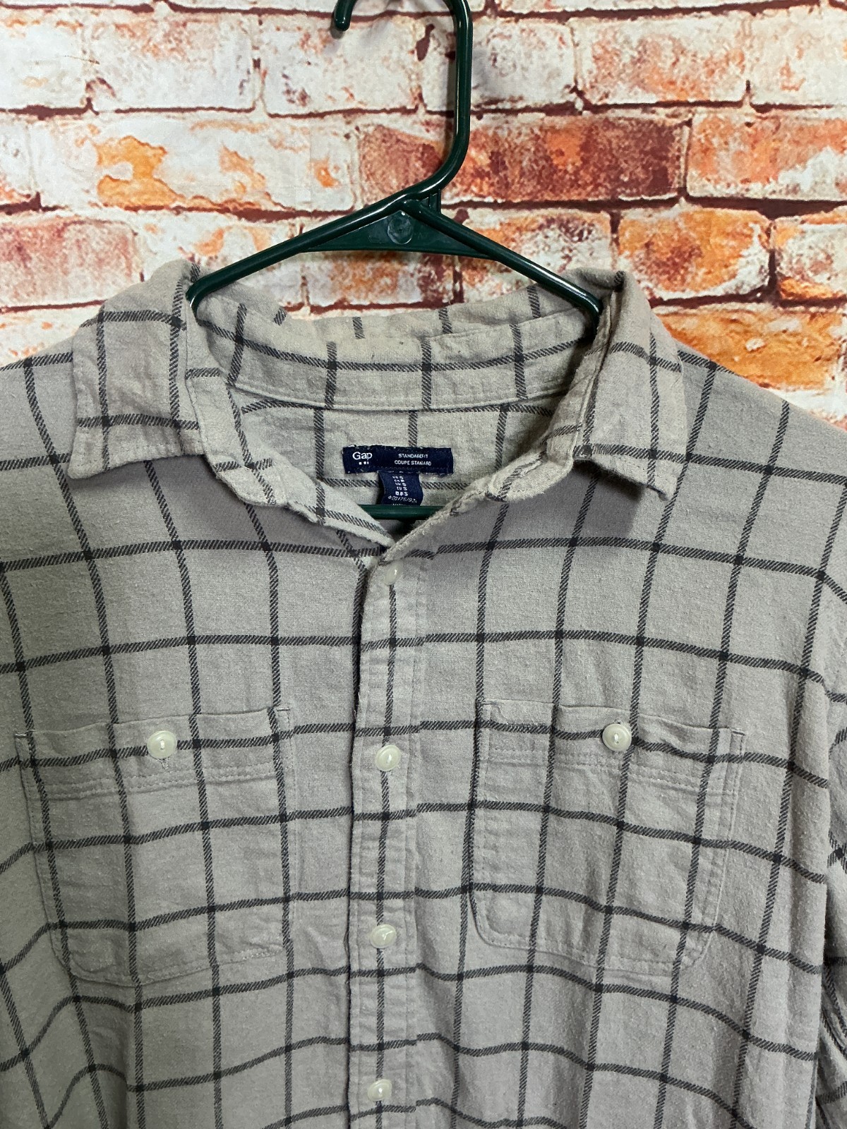 Gap Mens Flannel Shirt Small Gray Windowpane Plaid Long Sleeve Standard Fit