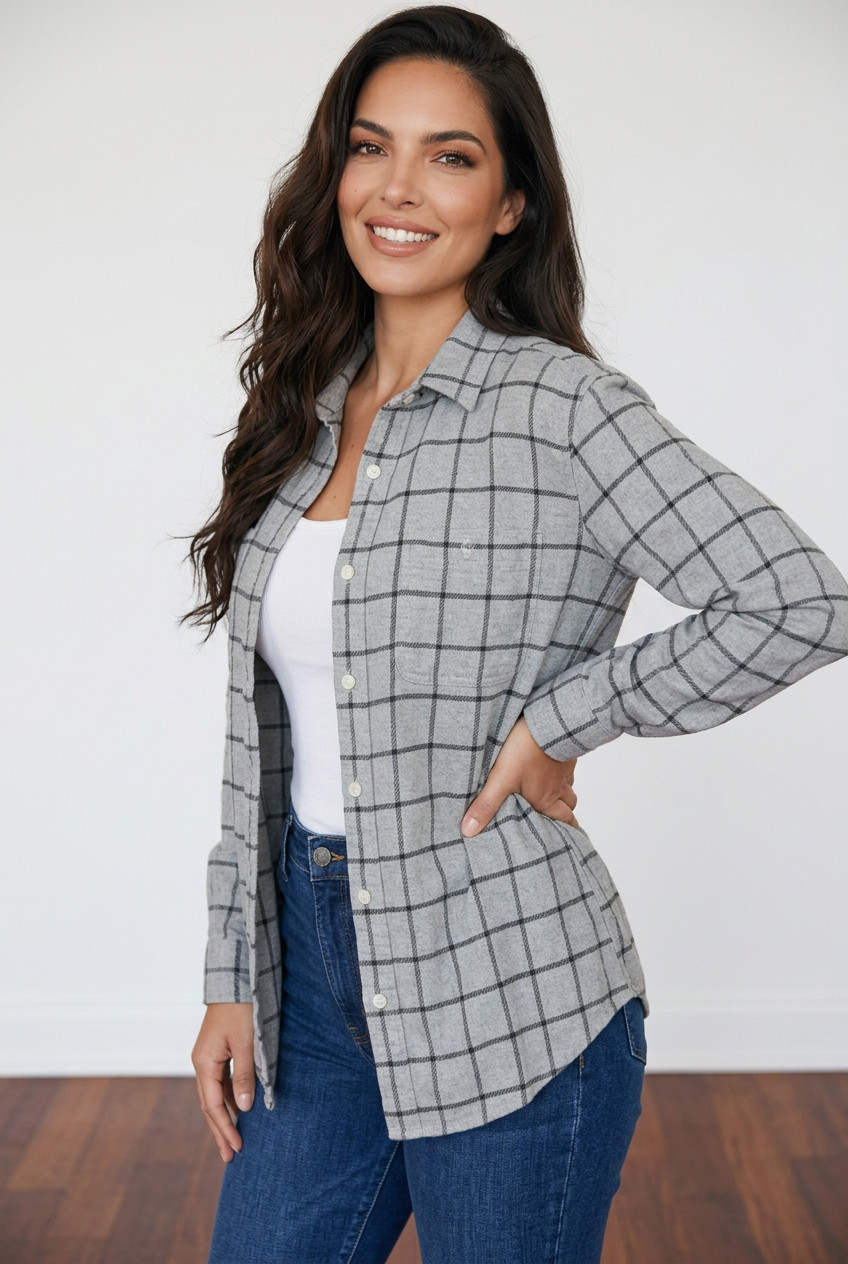 Gap Mens Flannel Shirt Small Gray Windowpane Plaid Long Sleeve Standard Fit