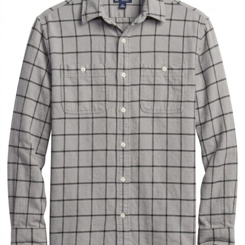 Gap Mens Flannel Shirt Small Gray Windowpane Plaid Long Sleeve Standard Fit