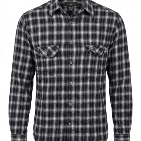 Field and Stream Flannel Shirt Mens Large Black Gray White Ombre Plaid Button Up