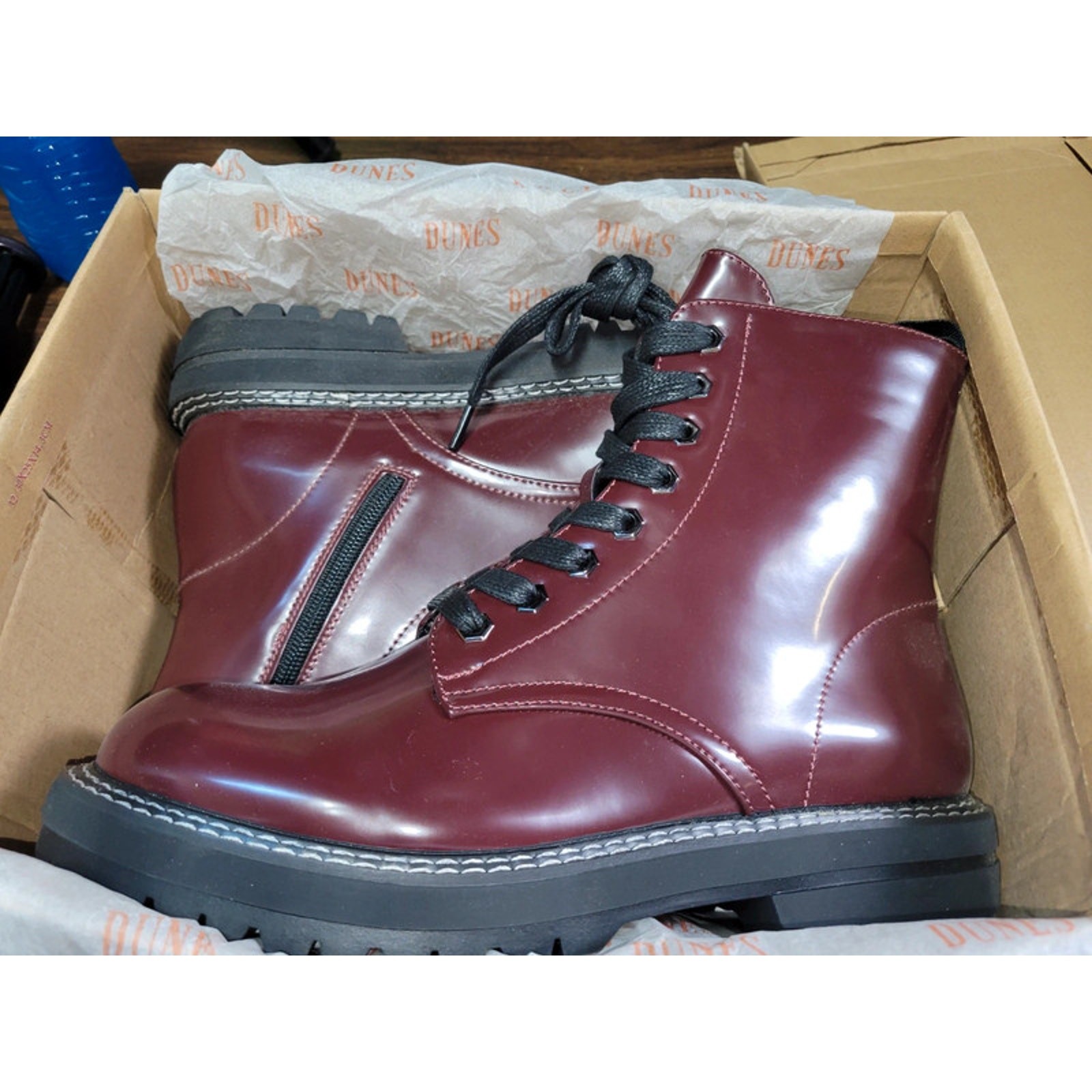 Dunes Cannon Maroon Combat Boot Women Size 11 Patent Vegan Leather NWT