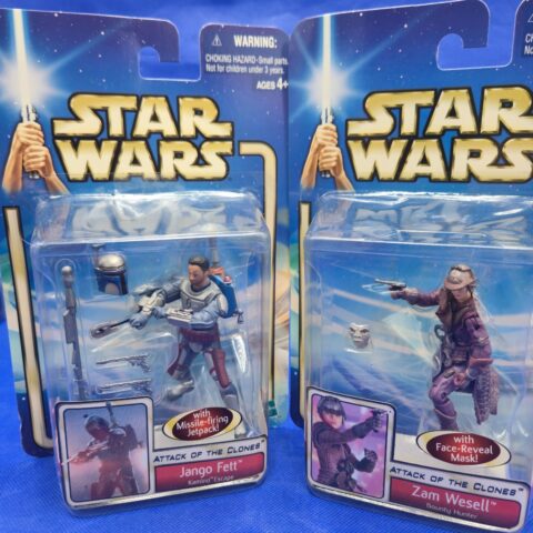 2002 Star Wars AOTC Bounty Hunter LOT 2 SEALED MOC Jango Fett Zam Wesell Mandalo