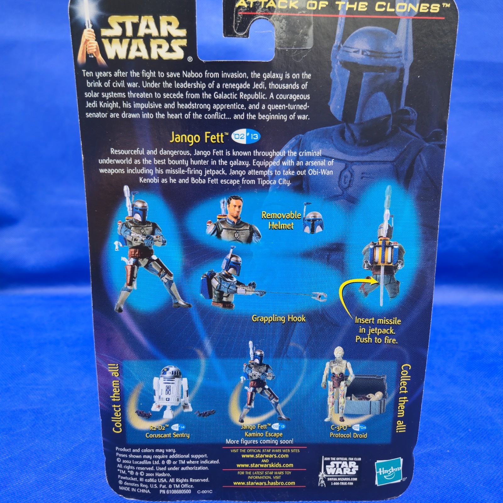 2002 Star Wars AOTC Jango Fett Kamino Escape Removable Helmet SEALED MOC Mandalo