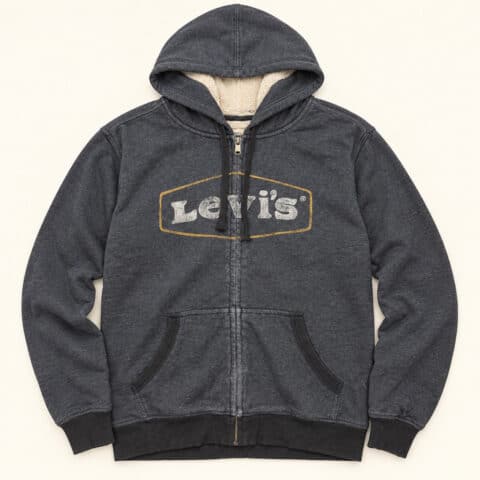 Levi's Sherpa Lined Full Zip Hoodie Distressed Logo Gray Medium